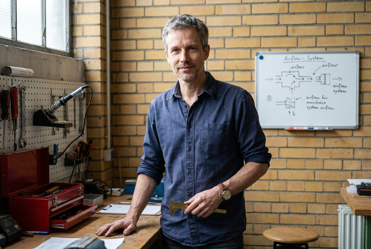 Luca Marini, inventore di Coolizi, nel suo laboratorio a Milano